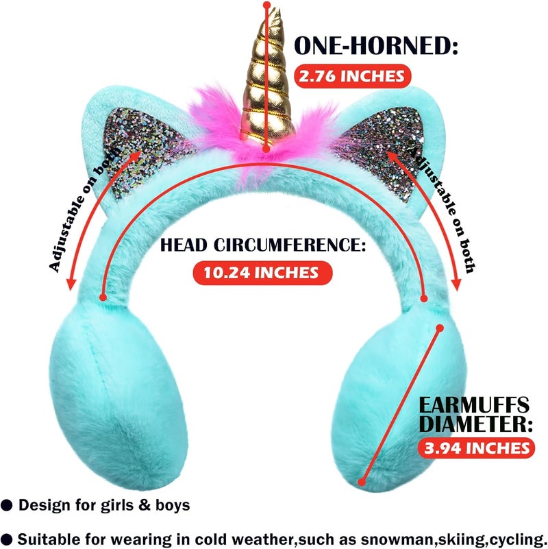 EDCYF Ear Muffs Gloves Set for Kids Girls Winter Ear Muffs Adjustable Sequins Warm Earmuffs Furry Outdoor - Image 2